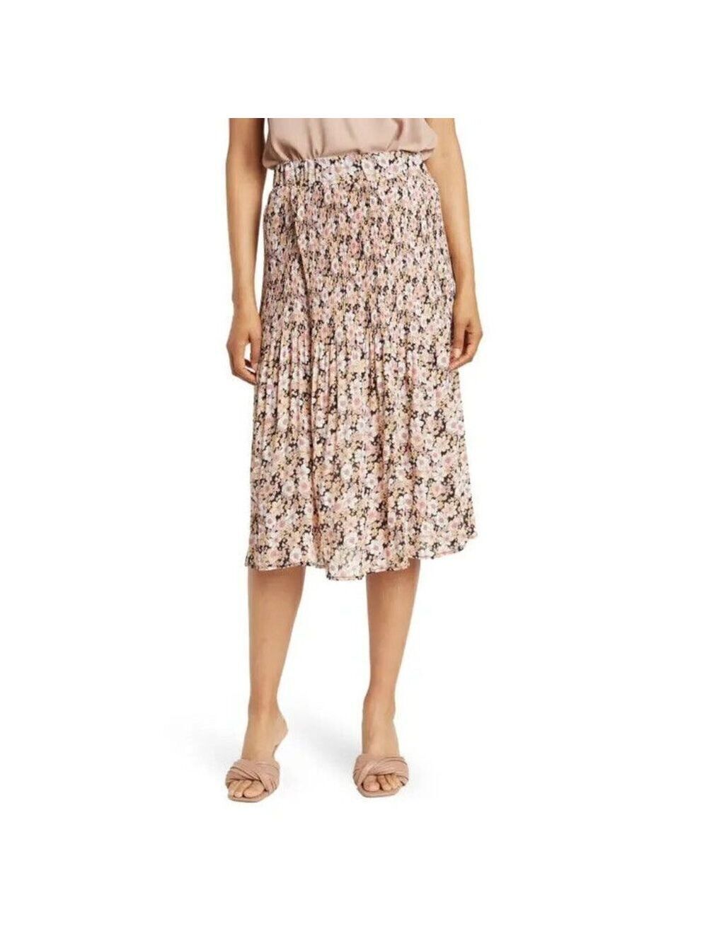 𝅺STATUS by Chenault BNWT Women Pleated Floral Midi Skirt Sz Small